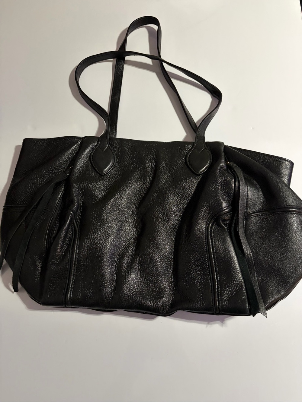 Aimee Kestenberg Black Leather Pebbled Tote with Tassel Details